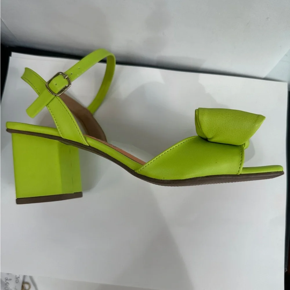 Zara Lime Green Knotted Block Heel Sandals - Picture 7 of 7